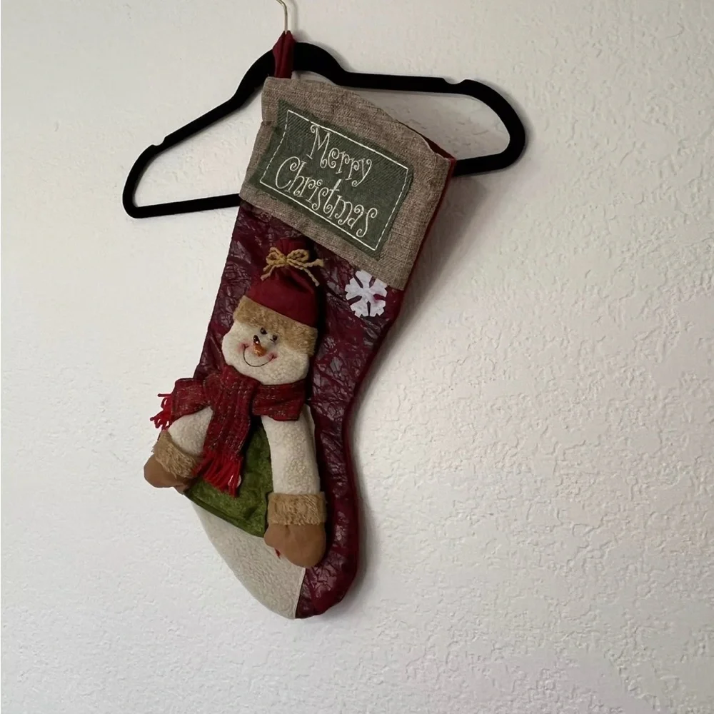 NEW Quality Detailed Fleece Snowman Merry Christmas With Scarf Stocking 17 x 9.5